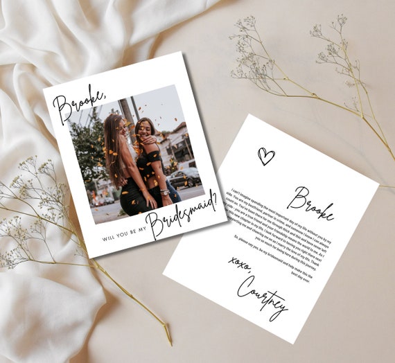 Bridesmaid Proposal Card Template, Editable Photo Proposal Card, Will You Be My Matron of Honor Maid of Honor Card, Bridesmaid Card Template
