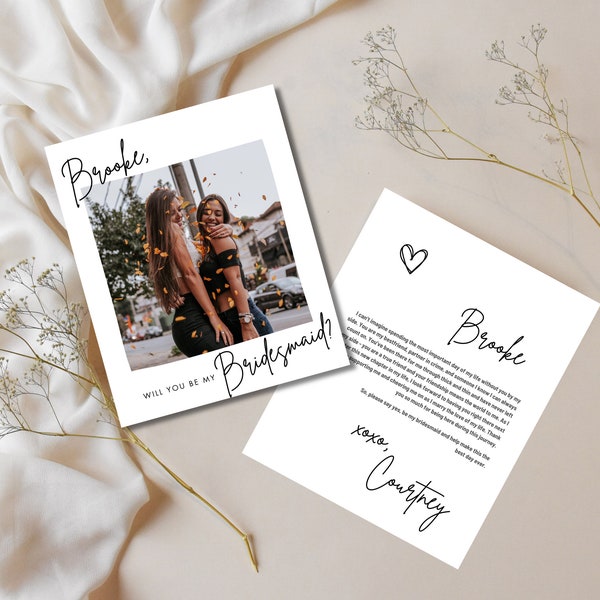 Bridesmaid Proposal Card Template, Editable Photo Proposal Card, Will You Be My Matron of Honor Maid of Honor Card, Bridesmaid Card Template