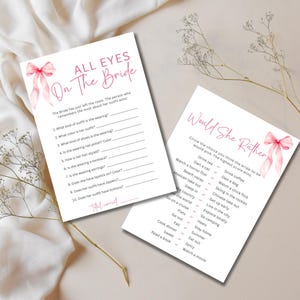 100 Editable Bridal Shower Games Bundle, She's Tying the Knot Bridal Shower Games, Pink Bow Bridal Shower Game Bundle, Printable Templates image 8