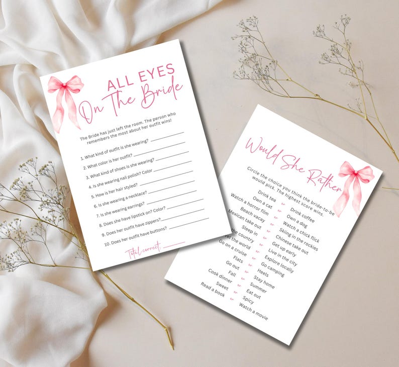 100 Editable Bridal Shower Games Bundle, She's Tying the Knot Bridal Shower Games, Pink Bow Bridal Shower Game Bundle, Printable Templates image 8