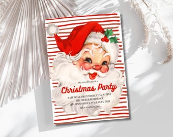 Vintage Santa Christmas Invitation, Santa Clause Christmas Party Invite, Christmas Party Printable, Holiday Party, Editable Instant Download