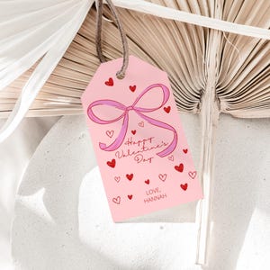 Pink Red Bow Valentine&#39;s Gift Tag, Valentines Day, Editable Valentine Gift Tag, Instant Download, Printable Gift Tag, Valentine Printable
