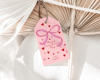 Etiqueta de regalo de San Valentín con lazo rojo y rosa, día de San Valentín, etiqueta de regalo de San Valentín editable, descarga instantánea, etiqueta de regalo imprimible, etiqueta de regalo imprimible de San Valentín