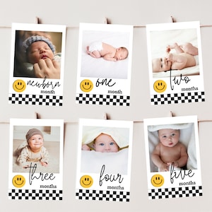 Editable One Happy Dude Photo Banner Printable First Year Milestone Photos Banner Monthly Photo Banner Retro One Happy Dude Instant Download