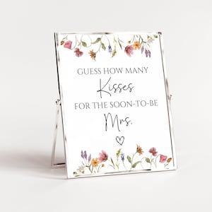 Combien de baisers jeu de douche nuptiale, douche nuptiale de fleurs sauvages imprimable, jeu de bisous Hershey, bisous pour Mme, floral, téléchargement immédiat