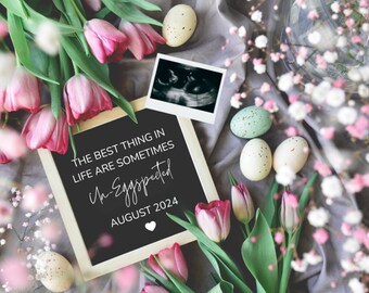 Easter Pregnancy Announcement Digital, Spring Baby Announcement, Editable Template, Baby Girl, Un- Eggspected, April Reveal, Social Media