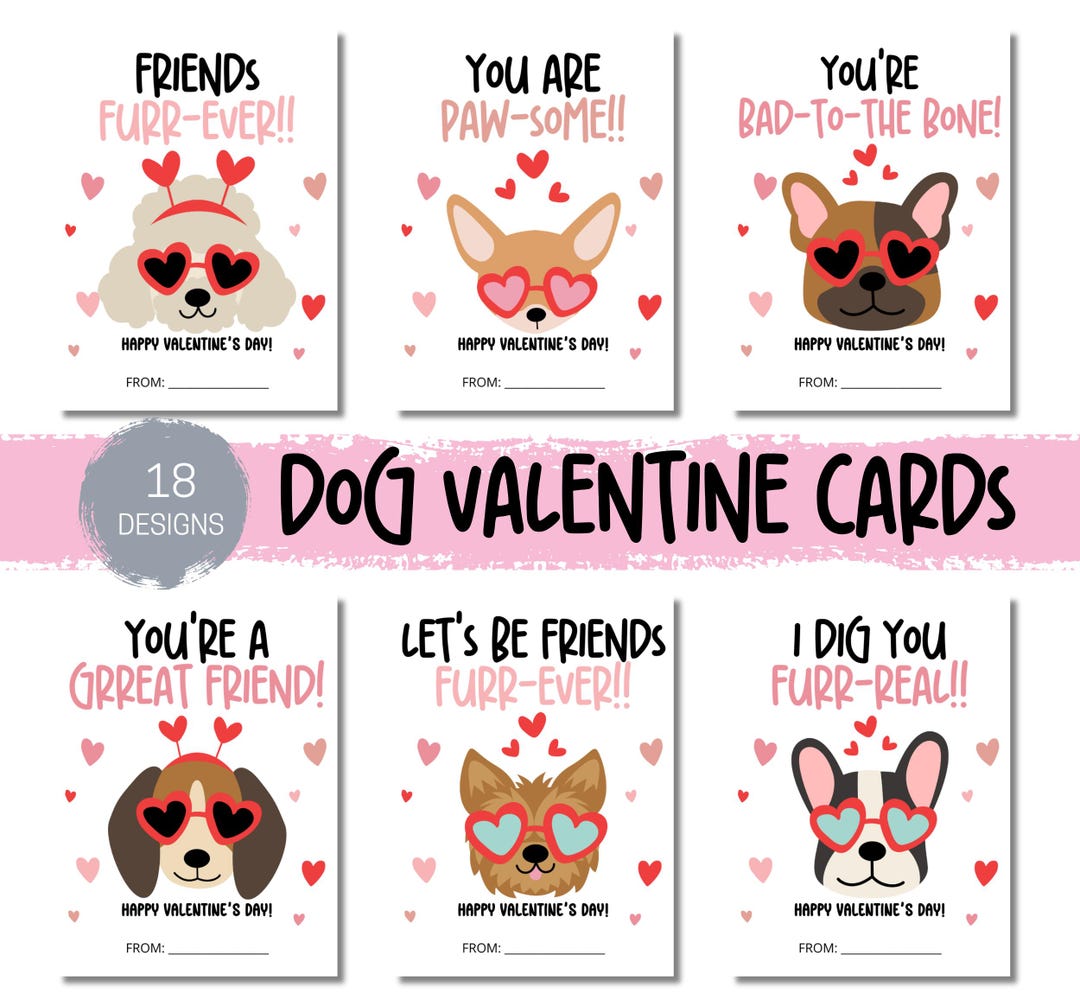 Printable Puppy Dog Valentine Cards, Classroom Valentines Day Cards ...