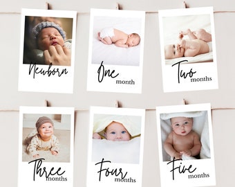 First Birthday Photo Banner Template, Editable Baby's 1st Year Monthly Milestone Cards, Printable Modern Photo Garland, Instant Download