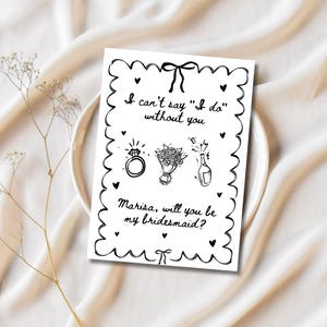 Whimsical Bridesmaid Proposal Card Template, Hand Drawn Bridesmaid Card, Will You Be My Bridesmaid, Bridesmaid Gifts, Maid of Honor Proposal