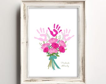 Mother's Day Craft Handprint Art Birthday Activity Floral Bouquet Grandma Flower DIY Kids Children Toddler Baby Printable Keepsake
