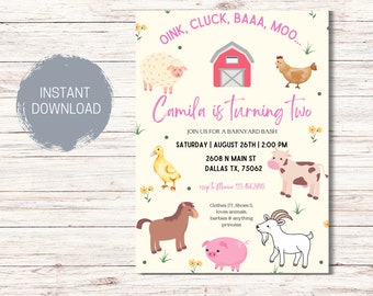 Editable Farm Birthday Invitation Template Barn Farm Animals Birthday ...