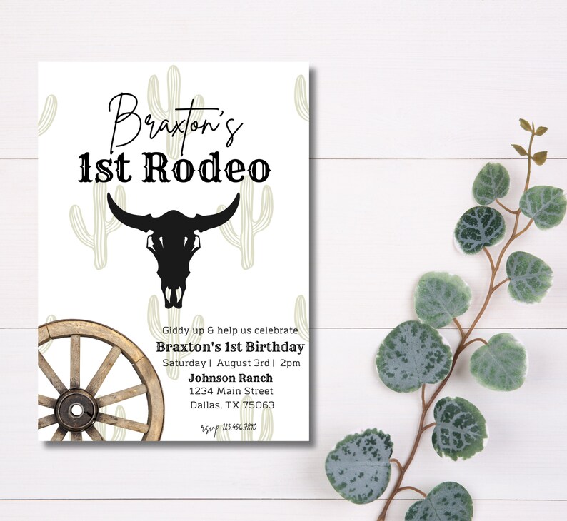 Bull Rider Invitation MY FIRST RODEO Birthday Invitation Template, Editable Cowboy Birthday ...