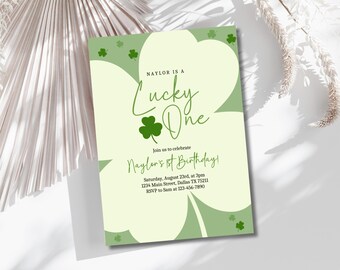 Bearbeitbare Lucky One Geburtstagseinladung, 1. Geburtstag einladen, Lucky One erster Geburtstag einladen, druckbare Geburtstagskarte, sofortiger Download