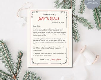Editable Personalized Letter from Santa Claus From The Desk of Santa Christmas Eve North Pole Mail Instant Download Printable Template