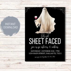 Let&#39;s Get Sheet Faced Halloween Evite Invitation Template, Printable Costumes & Cocktails Invite, Editable Ghost Invite, Get Sheet Faced