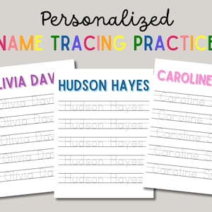 Aangepast blad voor naam overtrekken, handschriftoefening, gepersonaliseerd werkblad voor handschrift met naamtracering, afdrukbare handschriftpagina Kindernaam schrijven