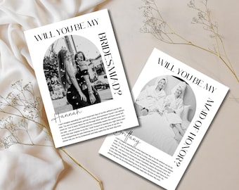 Kaartsjabloon bruidsmeisje voorstel, bewerkbare bruidsmeisje foto voorstel kaart, zal je mijn bruidsmeisje kaart zijn, foto bruidsmeisje voorstel