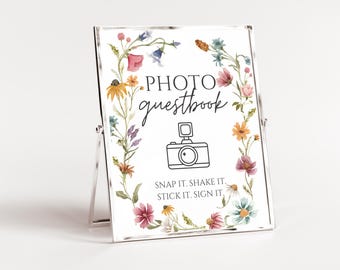 Photo Guestbook Sign, Wildflower Wedding Guest Book, Editable Template, Wildflower Photo Guestbook, Floral Sign, Instant Download