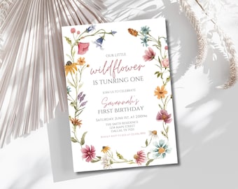 Wildflower 1st Birthday Invitation, Little Wildflower Birthday Invite, Floral Birthday Invitation, 1st Birthday Invite, Wildflower, Template