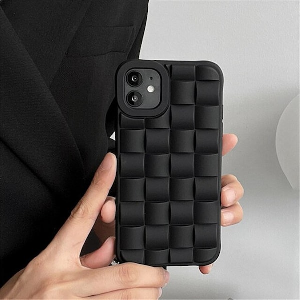 3D Cube Weave  Plaid Checker Pattern Phone Case Soft Silicone Puffer Shockproof Case