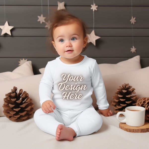 Rabbit Skins 4411 Mockup, Baby Onesie Mockup, Infant Fine Jersey Mock up, Baby Long Sleeve Bodysuit , Infant Romper Mockups, White Bodysuit.