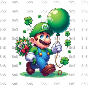 Halten Ballon Super Mari Png, St Patrick's Day Png, St Patrick's Sublimationsdesign, Halten Blumen Super Mari Clipart, digitale Kunst