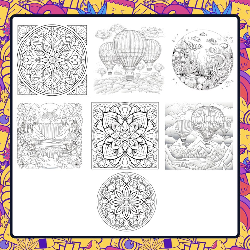 25 Artful Serenity-themed Coloring Pages, Adult Coloring Book, Digital