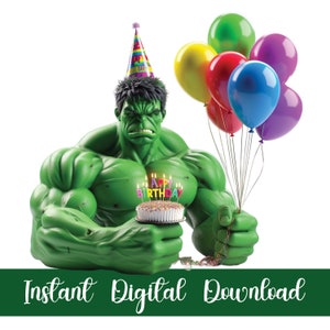 Hulk Birthday Png, Superheld Geburtstag Png, Hulk Smash Png, Zeichentrickfiguren, Hulk mit Luftballons und Kuchen, alles Gute zum Geburtstag Png, Trendy.