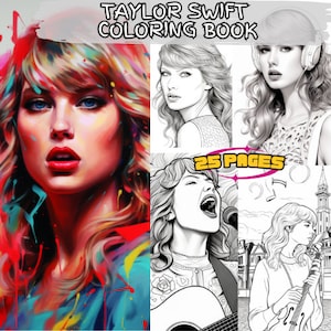 25 Taylor Swiftie-Themed Coloring Pages, Taylor Swiftie Merch Coloring Book, Adult Coloring Book, Decorative Books,Art, Taylor Swiftie Eras.