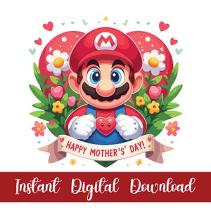 Super Mari Happy Mother's Day png, schattige Super Mari png, cartoon png, superheld mari, retro mari png, lachende mari png, sublimatieontwerp.