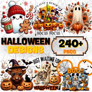 Paquete mega de Halloween PNG, diseños de películas de terror, paquete retro de Halloween PNG, paquete de otoño PNG, vibraciones espeluznantes PNG, truco o trato, calabaza PNG.