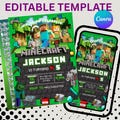 Editable Minecraft Birthday Invitation, Minecrafter birthday invitations, Minecraft Birthday Invitation, Gamer invitation, Editable Canva