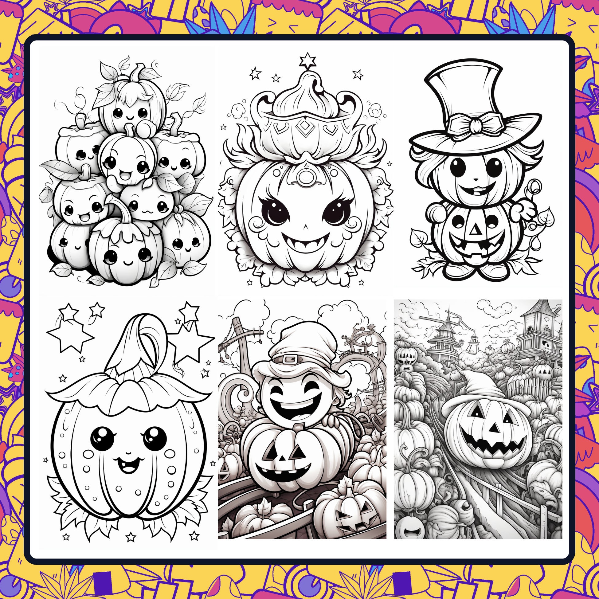 25 Kawaii Halloween-themed Coloring Pages Adultkids Coloring - Etsy