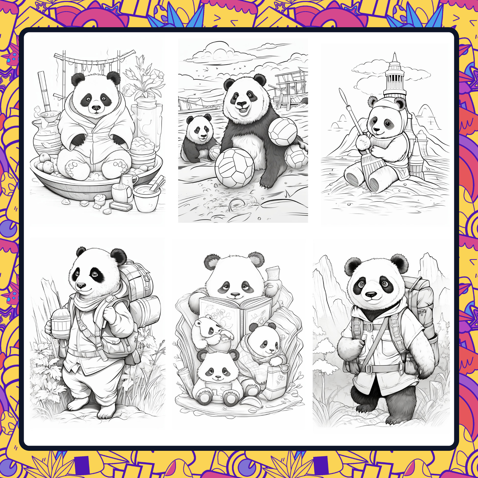 25 Kawaii Panda-themed Coloring Pages Adultkids Coloring - Etsy