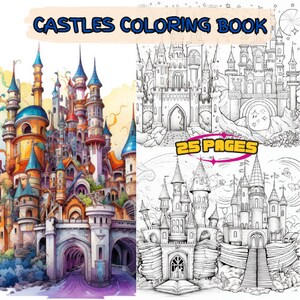 25 Castle-themed Coloring Pages, Adult Coloring Book, Digital Print ...