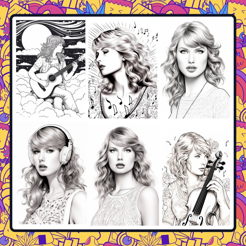 25 Taylor Swiftie-themed Coloring Pages, Taylor Swiftie Merch Coloring