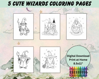 Wizard Coloring Pages Cute Wizards Coloring Pages for Kids Printable Fun Activity Digital Download