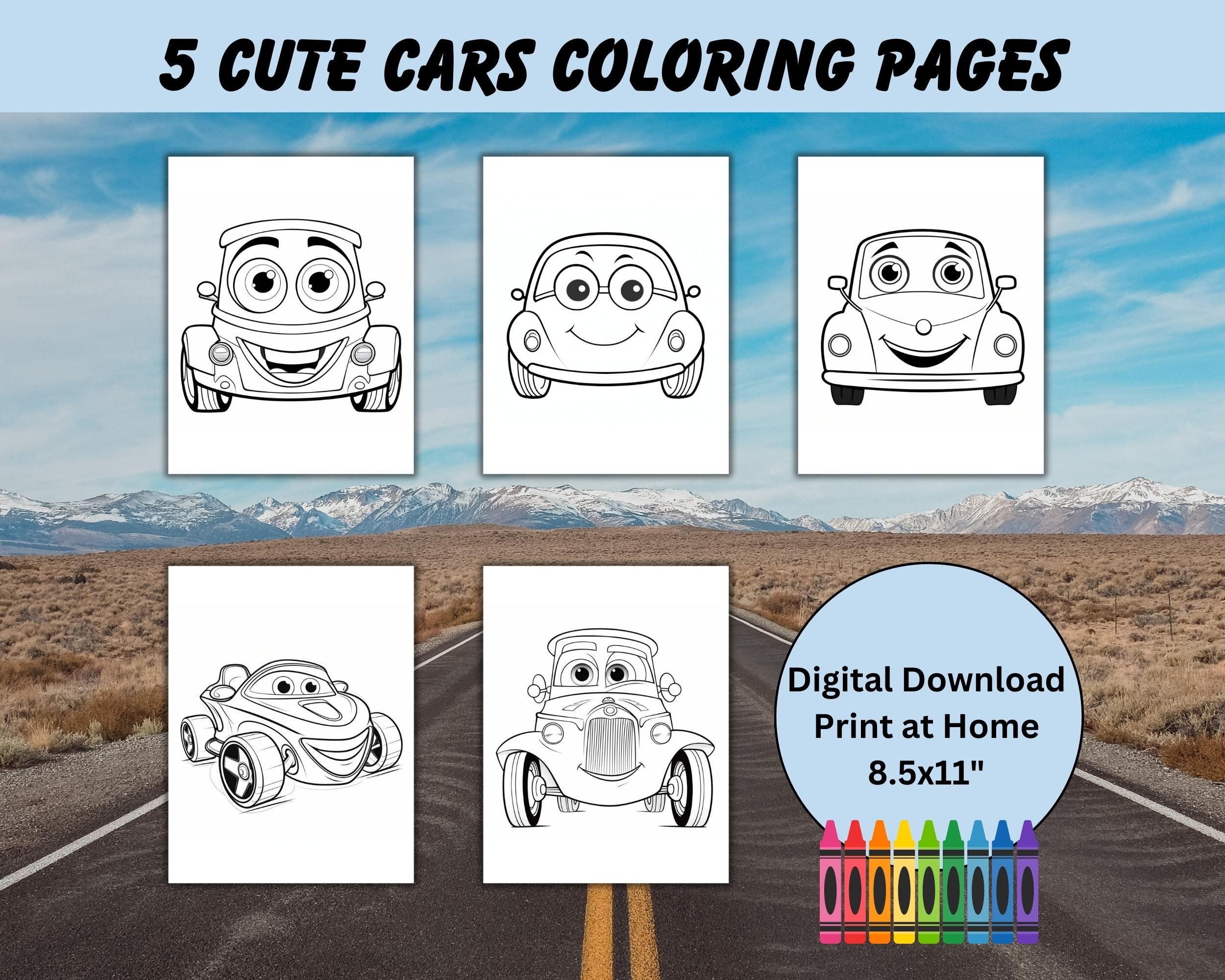 Car coloring pages cute cars coloring pages for kids printable - Etsy ...