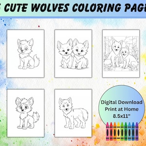 Wolf Coloring Pages Cute Wolves Coloring Pages for Kids Printable Fun Activity Digital Download