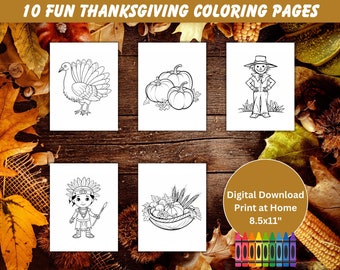 Páginas para colorear de Acción de Gracias Páginas para colorear divertidas de Acción de Gracias para niños Actividad divertida imprimible Descarga digital