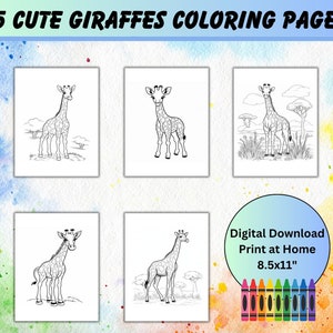 Giraffe Coloring Pages Cute Giraffes Coloring Pages for Kids Printable Fun Activity Digital Download