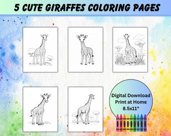 Giraffe kleurplaten Leuke giraffen kleurplaten voor kinderen Afdrukbare leuke activiteit Digitale download