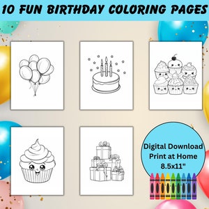 Birthday Coloring Pages Fun Birthday Party Coloring Pages for Kids Printable Fun Activity Digital Download
