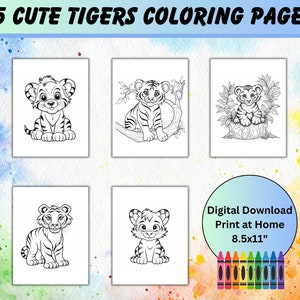 Tiger Coloring Pages Cute Tigers Coloring Pages for Kids Printable Fun Activity Digital Download