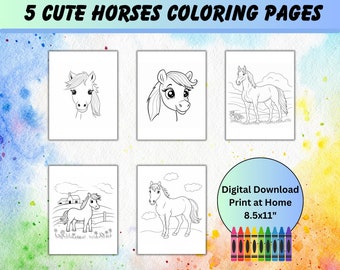 Coloriages de chevaux Coloriages de chevaux mignons pour les enfants Activité amusante imprimable Téléchargement numérique