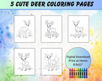 Deer Coloring Pages Cute Deer Coloring Pages for Kids Printable Fun Activity Digital Download