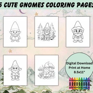 Gnome Coloring Pages Cute Gnomes Coloring Pages for Kids Printable Fun Activity Digital Download