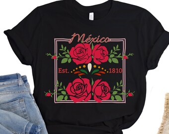 Mexican Shirts, Mexican Pride, Mexican Flower Shirt, Roses Shirt, Floral T-shirt, Mom Gift, Gift For Mexican Woman