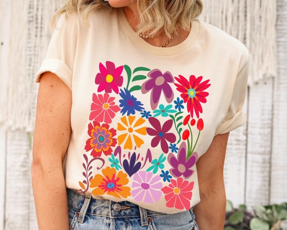 Colorful Flower T-shirts, Mexican Flower T-shirt, Floral