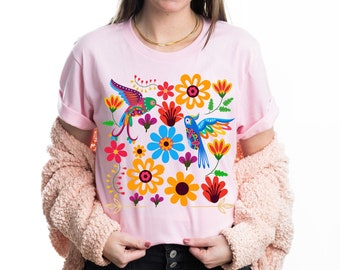 Colorful Mexican Flowers T-shirt, Floral T-shirt, Flower